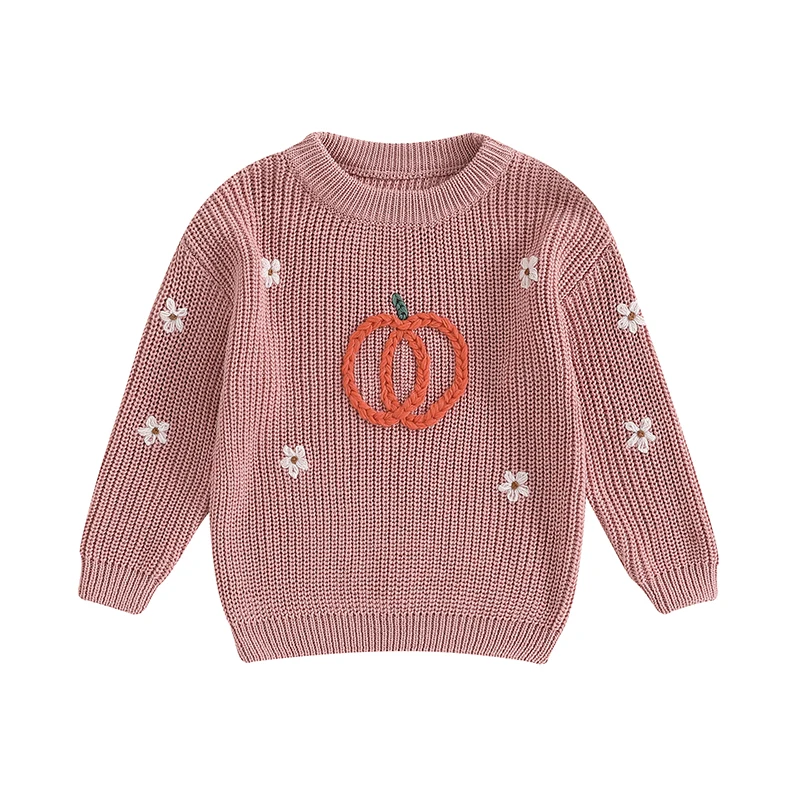 

Baby Boy Girl Halloween Clothes Pumpkin Ghost Embroidery Sweater Long Sleeve Crewneck Knit Sweatshirt Pullover Tops