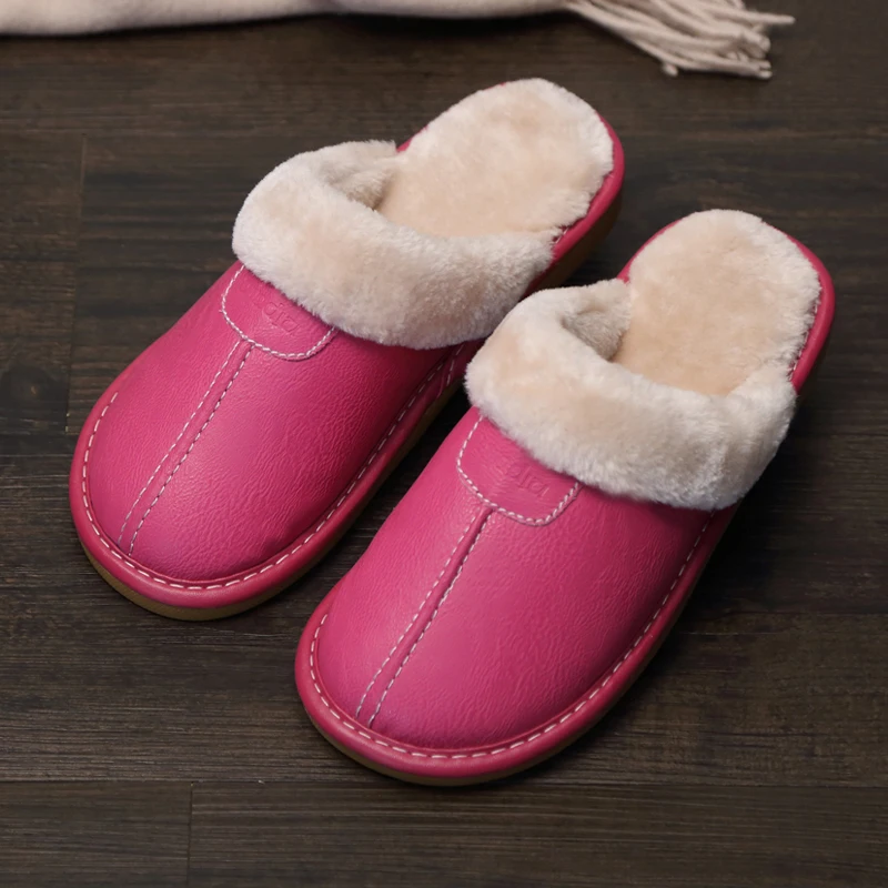 Cotton Slippers Autumn and Winter Home Women's Indoor Thick-soled Warm Household Leather Slippers In Winter