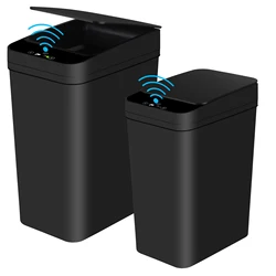 2 Pack 12L & 18L Automatic Trash Can Bathroom Touchless Motion Sensor Garbage Can with Lid for Bedroom living Room Kitchen Black