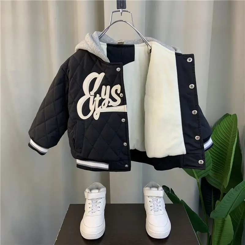 Boys Cotton-Padded Clothes New Baby Winter Jacket Children\'s Fleece-lined Thick Baseball Uniform Jacket