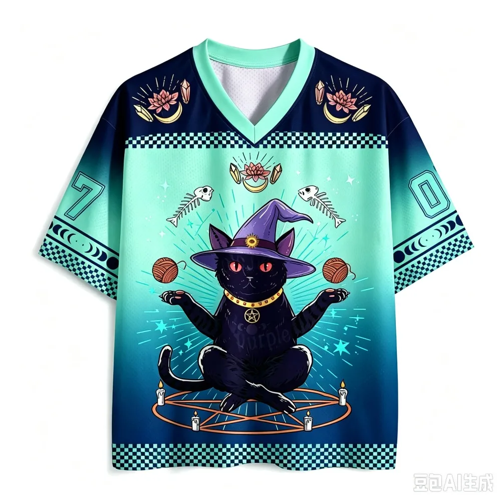 Lustiges Retro-Katzen-3D-Druck Schnelltrocknendes Atmungsaktives Sport-T-Shirt für Männer und Frauen mit V-Ausschnitt, Locker Geschnitten, Trendiges Modisches Streetwear Y2K Eltern-Kind-Kleidung – Detail 10