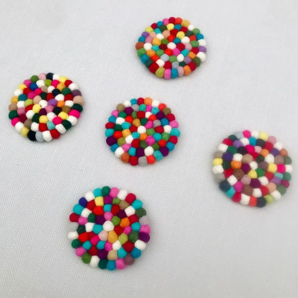 5 pcs Wool Felt Round Felt Ball Coasters Colorful Rotundity Felt Coaster Pads 4 Inches Round Wool Insulation Pad Table