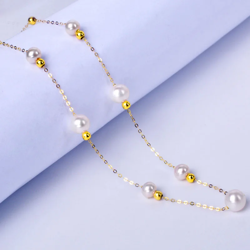 

Ожерелье из настоящего золота 18 карат NYMPH, ювелирные изделия, чистая цепочка AU750 O, подвеска из пресноводного жемчуга, вечерние, свадебные, для женщин X598