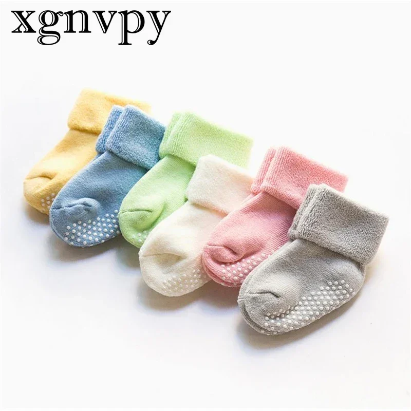 xgnvpy Cotton Baby Thick Warm Non-slip Terry Socks Autumn Winter 0-3 Years Suitable for Boys Girls