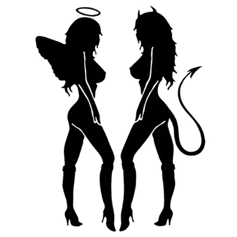 10.5*14cm ANGEL DEVIL Sexy Girl fun 3D Sticker On Car Stickers and Decals Rear Window Vinyl Styling Decal Sticker