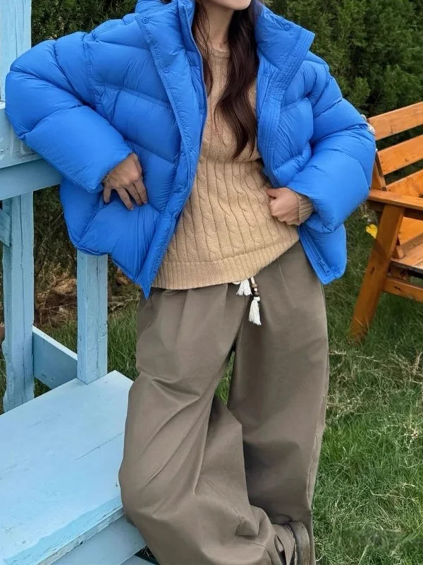 

2025 Winter Thickened Blue Puff Cotton Jacket Korean Style Versatile Fashionable Hooded Coat High Quality Ladies' Outerwear