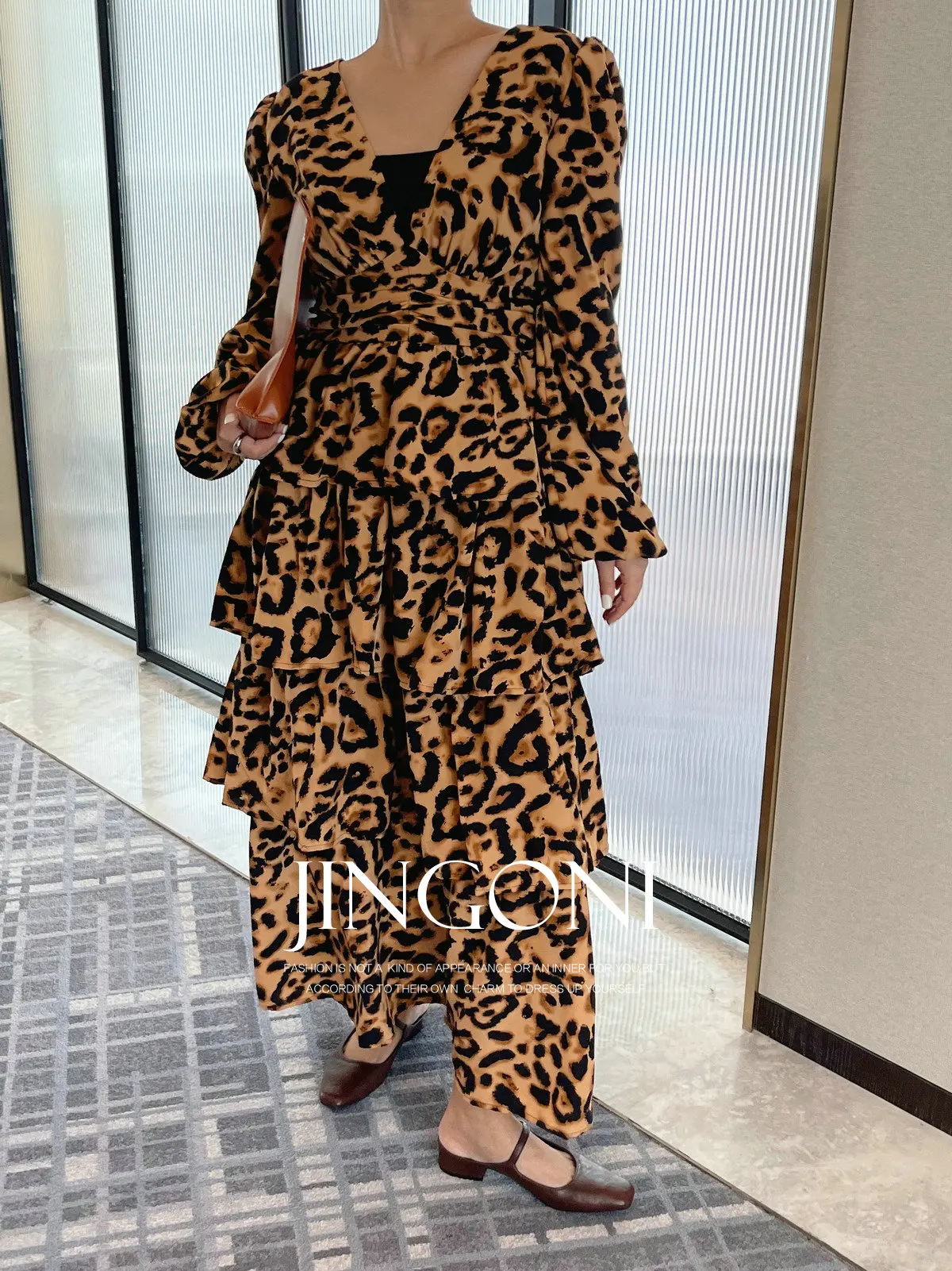 Leopard Long Dresses Party Woman Clothing 2024 Autumn Fall Y2K Korean Fashion Style New Elegant Robe Long Sleeve Lolita Luxury