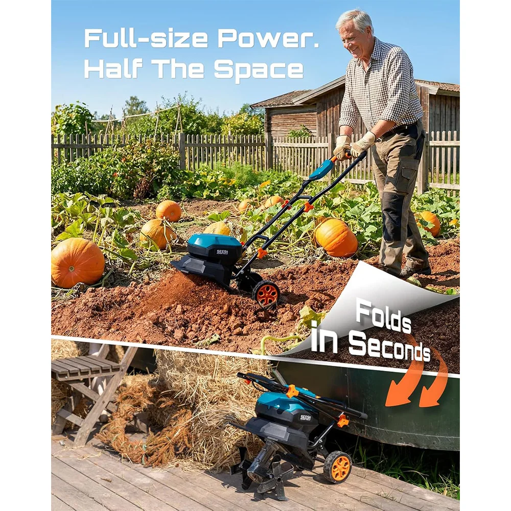 Seesii 40V 12"Electric Tiller Cultivator Lawn Weeding Soil Cultivation Cordless Rototiller for Garden for Makita 18V battery pin view 6