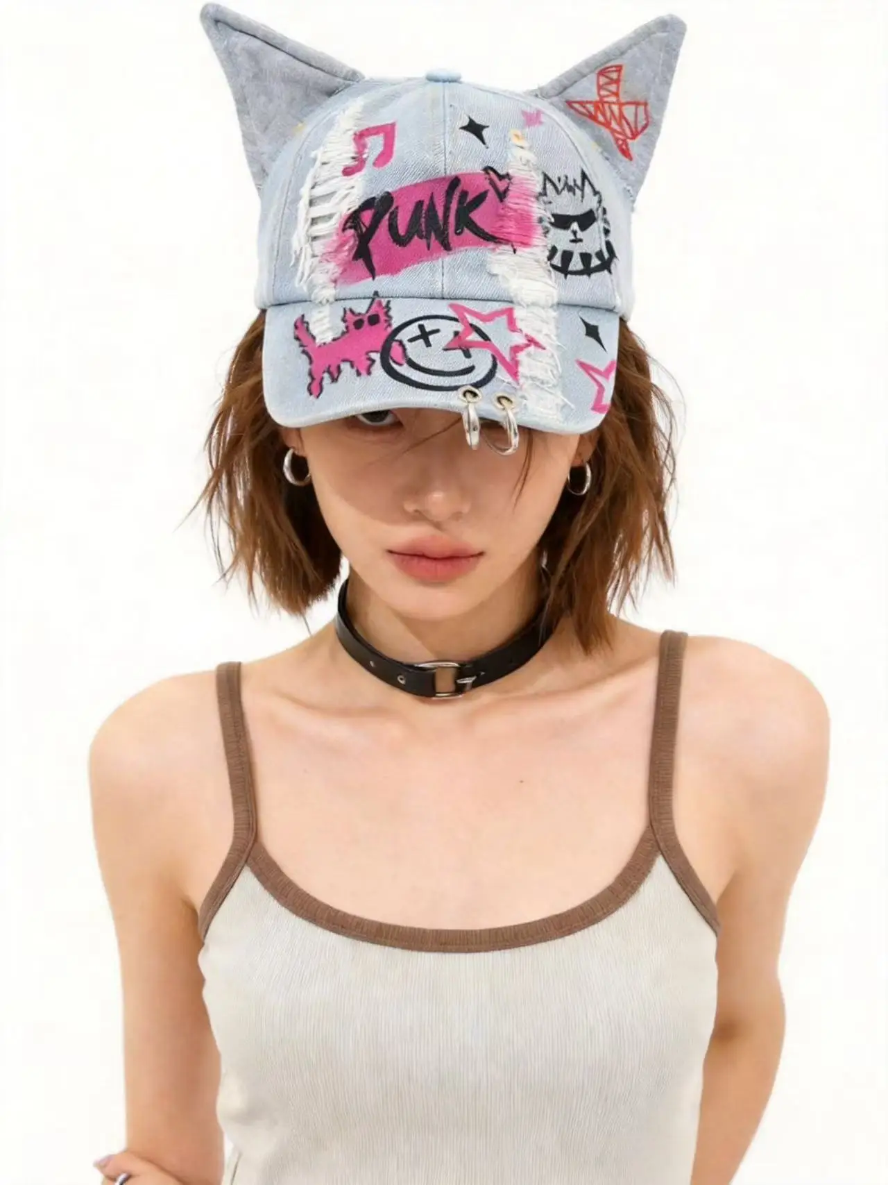 

Unisex Graffiti Face Baseball Cap Worn Looking Duckbill Cap Adjustable round Top Summer Wearable for Teenagers And Adults