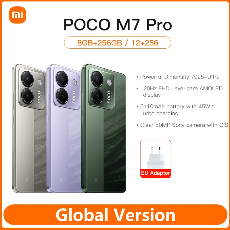 Newest POCO M7 Pro 5G Global Version 8/12GB 256GB Dimensity 7025-Ultra 120Hz FHD+ Eye-care AMOLED Display 5110mAh Battery NFC