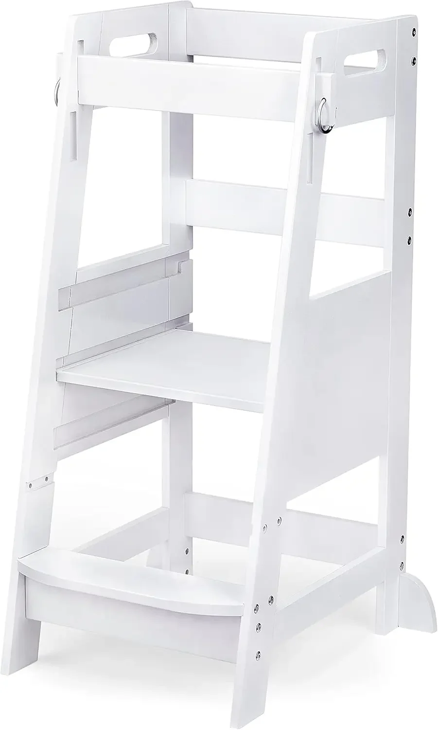 Bamboo Toddler Kitchen Step Stool White Helper Standing Tower Height Adjustable with Anti-Slip Protection for Kids