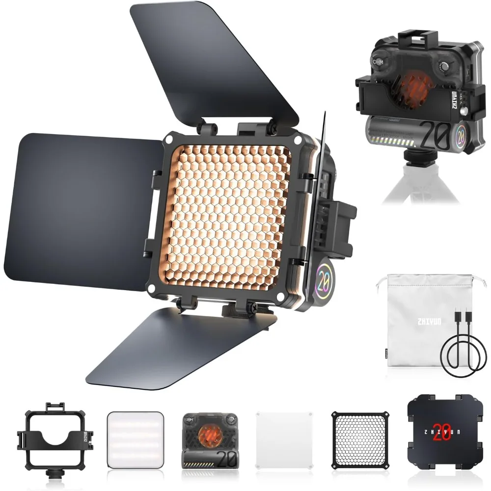 

ZHIYUN FIVERAY M20 Bi-Color Video Light, 20W Portable Camera Photography Light, CRI 95+, 2700K-6500K,TLCI 97+, 4500mAh with 10 L