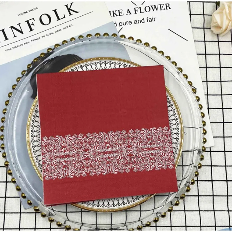 Colorful Printed Napkins High-end Red Wedding Paper Napkins 2 Ply Wedding Disposable Wine Glass Table Setting Flower Paper 20pcs