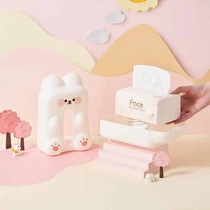 QX2E Modern Rabbit Themed Paper Towel Dispenser Perfect For Sofa Side Table Or Dining Area Animal Shaped Tissue Box Case