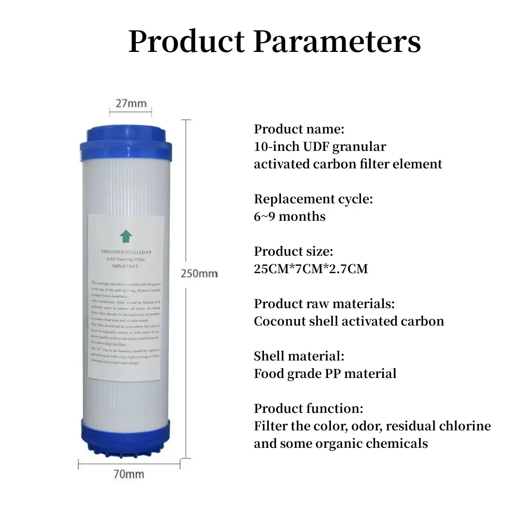 مرشحات مياه الكربون المنشط الحبيبية ، UDF GAC ، استبدال تنقية مياه الشرب للمطبخ ، نظام معالجة المرشح ، 10"