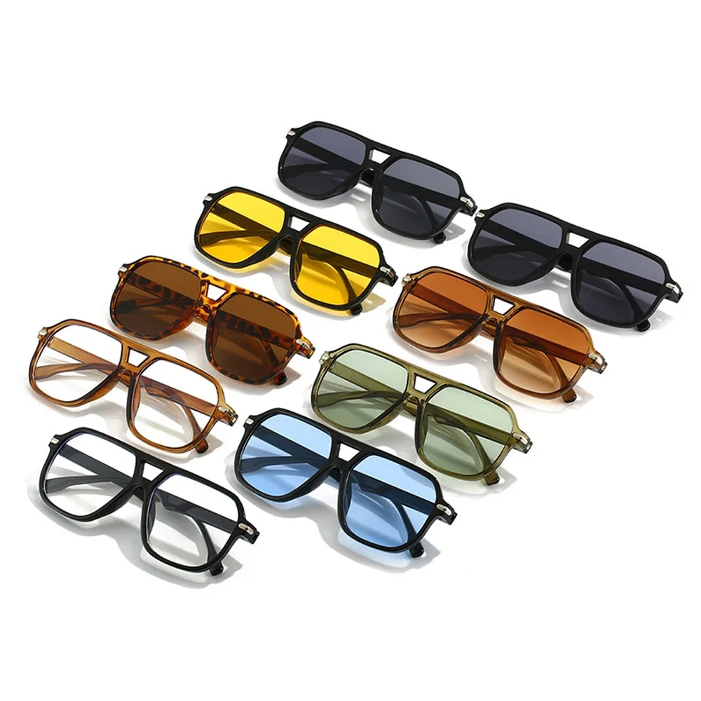 Rétro grand cadre femmes lunettes de soleil carrées Double faisceaux noir circulaire Cool hommes lunettes de soleil une pièce concepteur pilote lunettes de soleil