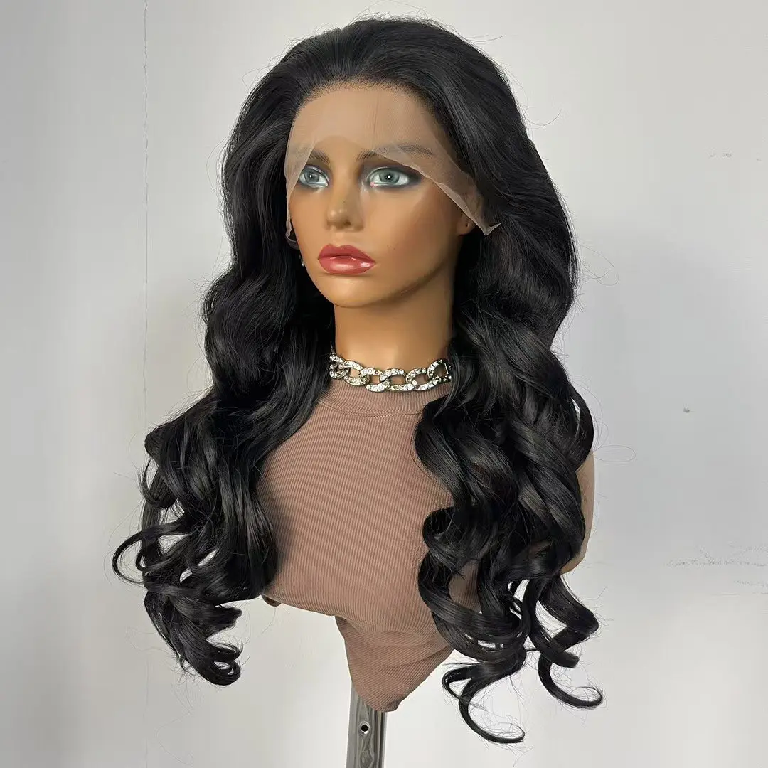 جزء مجاني جيت أسود الجسم موجة الشعر الاصطناعية الدانتيل الجبهة الباروكات للنساء السود ارتداء اليومي شعري طبيعي الدانتيل الشفاف الباروكات