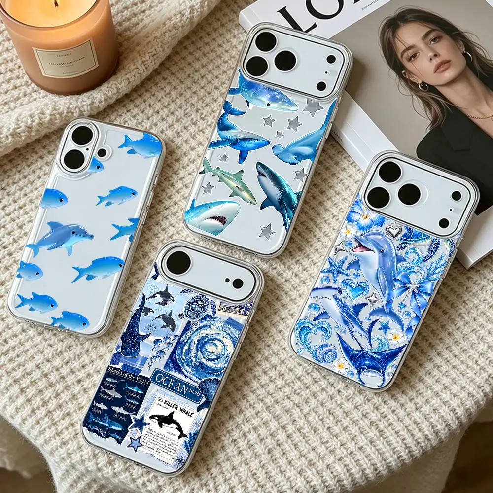 Marine Shark Label Silikonhülle für iPhone 17 16 15 11 13 14 Pro Max Plus 12Mini Matte Stoßfeste Handyhülle