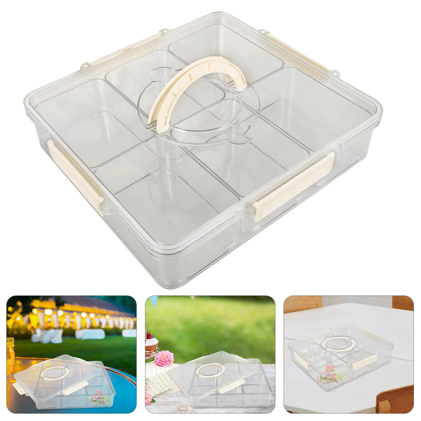 

Large Reusable Snack Storage Platter with Lid Divided Compartment Serving Tray for Candy Fruits Chips Appetizers Party Home