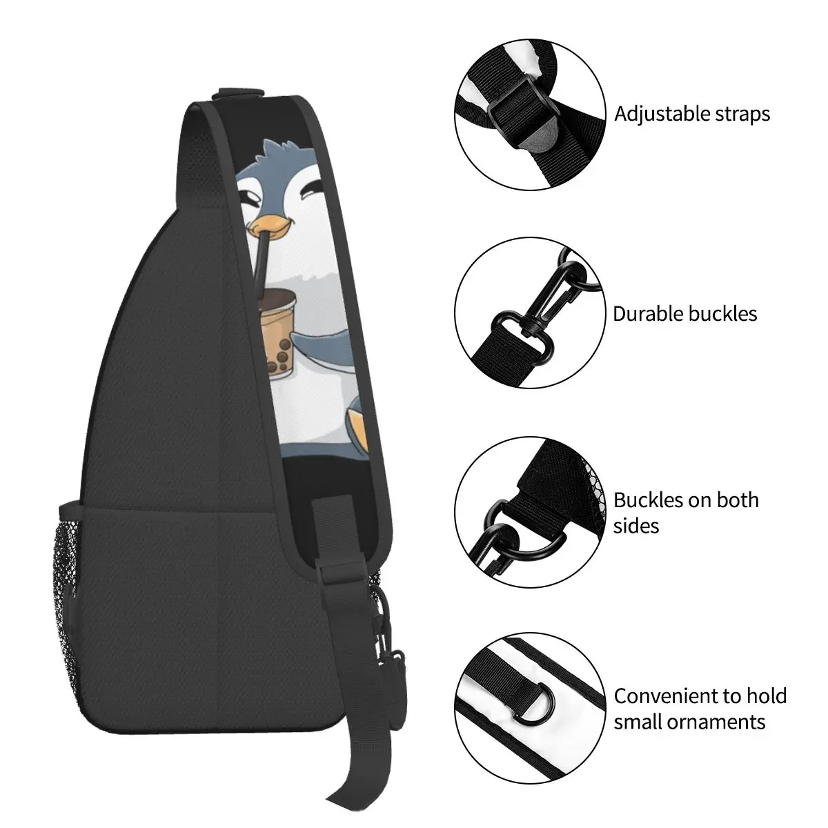 Pinguin Boba Bubble Tea Milch Cross body Schulter tasche kleine Brusttasche Anime Schulter Rucksack Daypack zum Wandern Outdoor-Fahrrad tasche