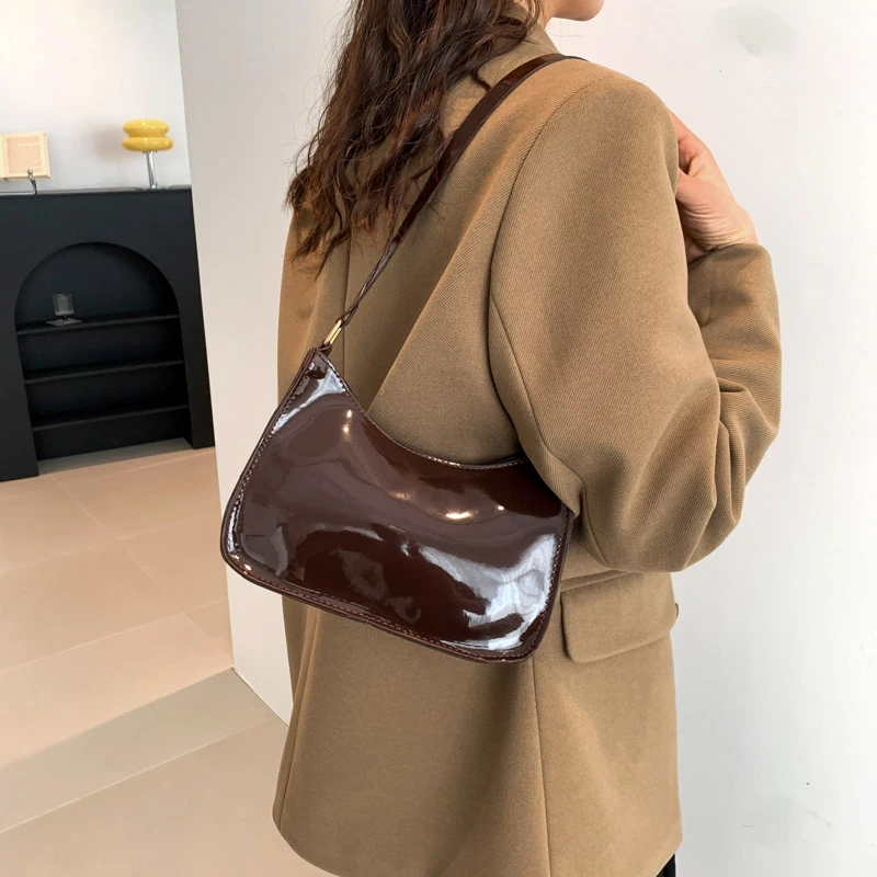 Glossy PU Half Moon Shoulder Bags Solid Simple Versatile Sense of Luxury Armpit Bags for Women 2024 Fashion Classic on Sale