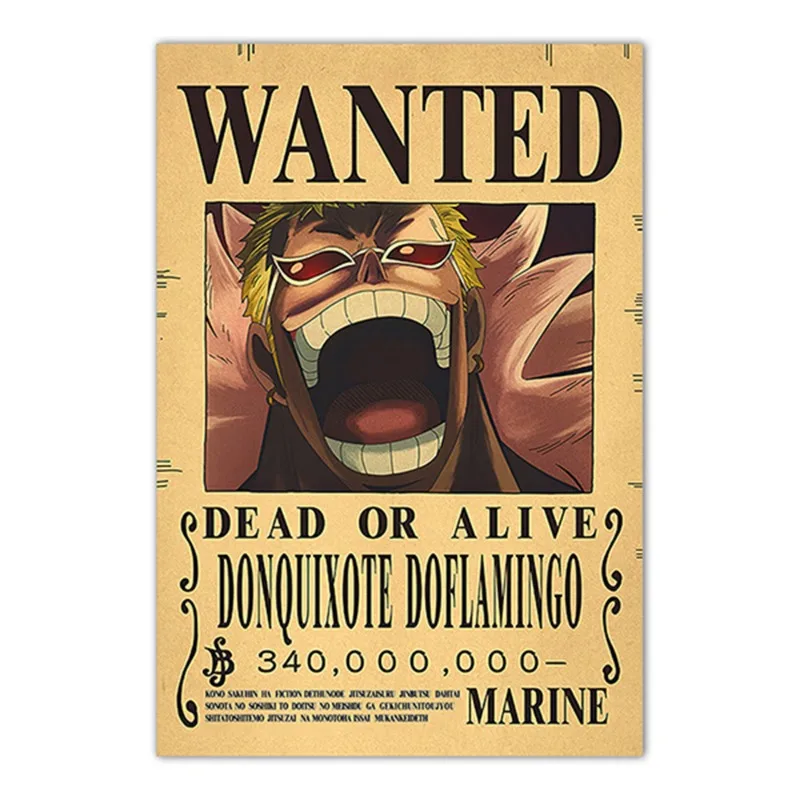 Anime One Piece Luffy 3 Billion Zoro Bounty Wanted Posters Four Emperors Kid Action Figures Vintage Wall Decoration Poster Toys