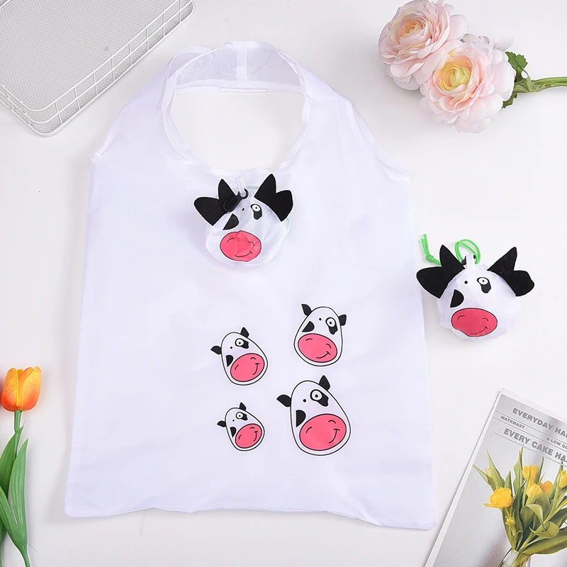 Cute Animal Foldable Shopping Bag Large Capacity Folding Tote Bag Supermarket Shopping Storage Pouch Reusable Eco-Friendly Bags