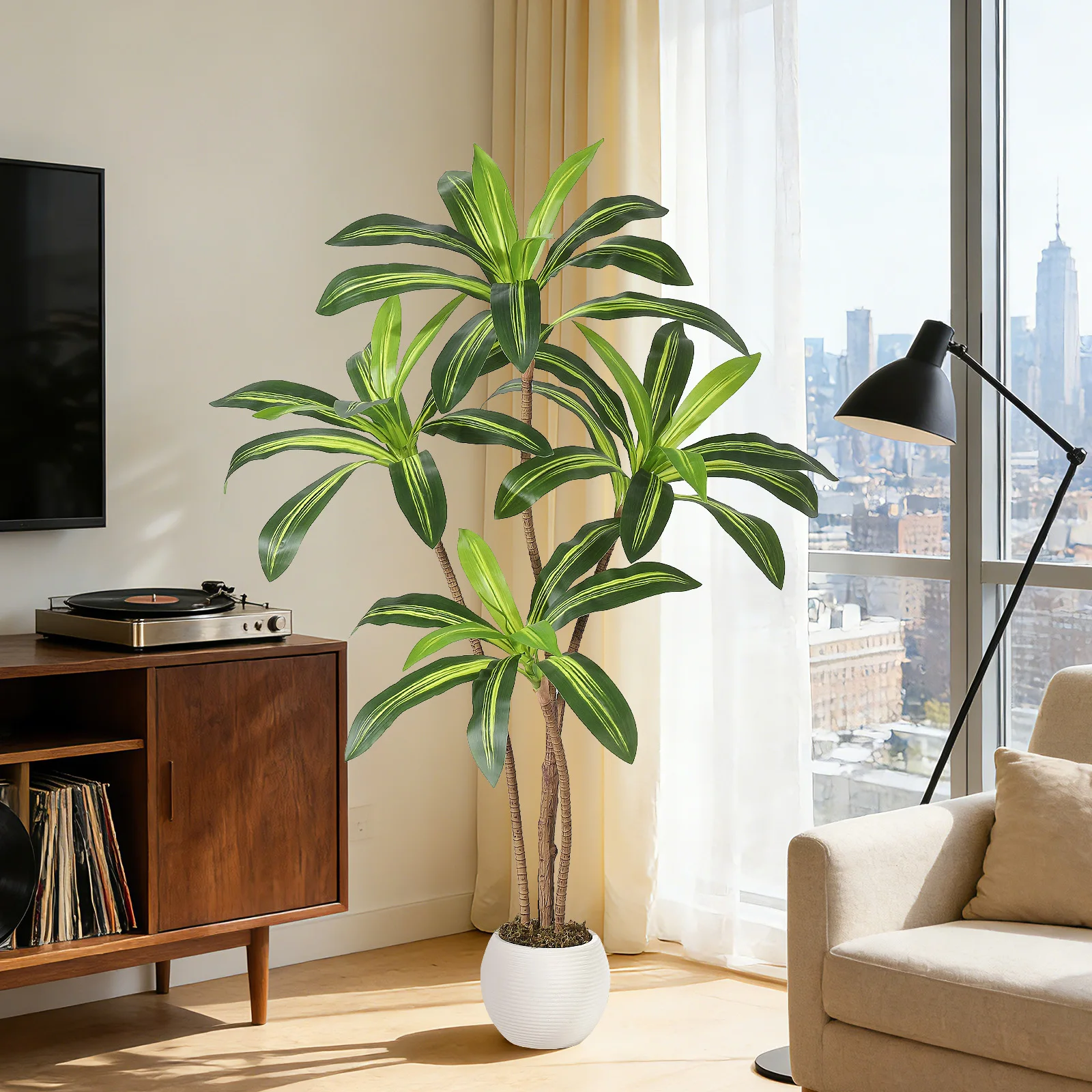 

Искусственное дерево Дракена 4/5/6 футов, искусственные комнатные растения, искусственное дерево Юка, имитация тропического напольного растения в горшке, искусственные растения