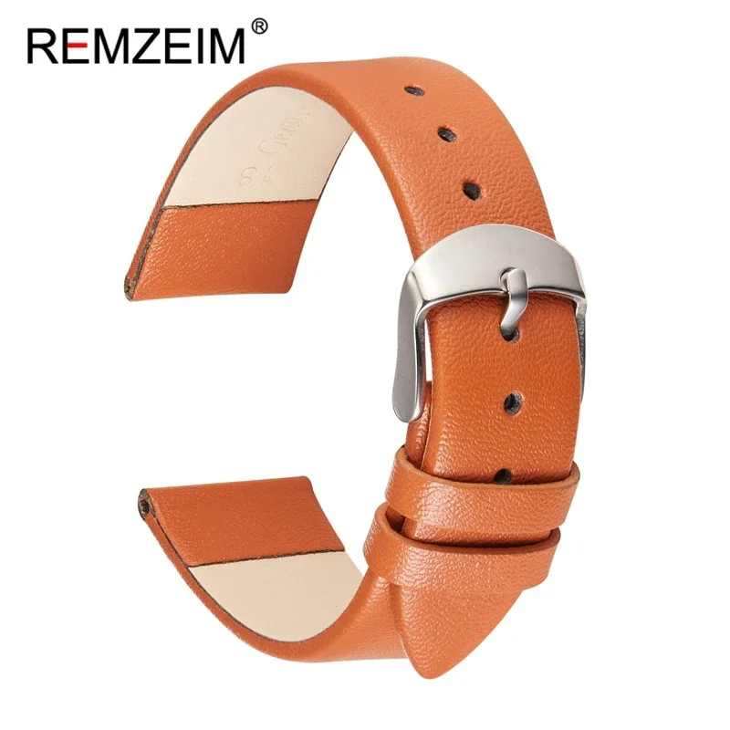 REMZEIM Soft Ultra-thin Calfskin Leather Watch Straps Women Watchband 14mm 16mm 18mm 20mm 22mm Wrist Band Bracelet Pink