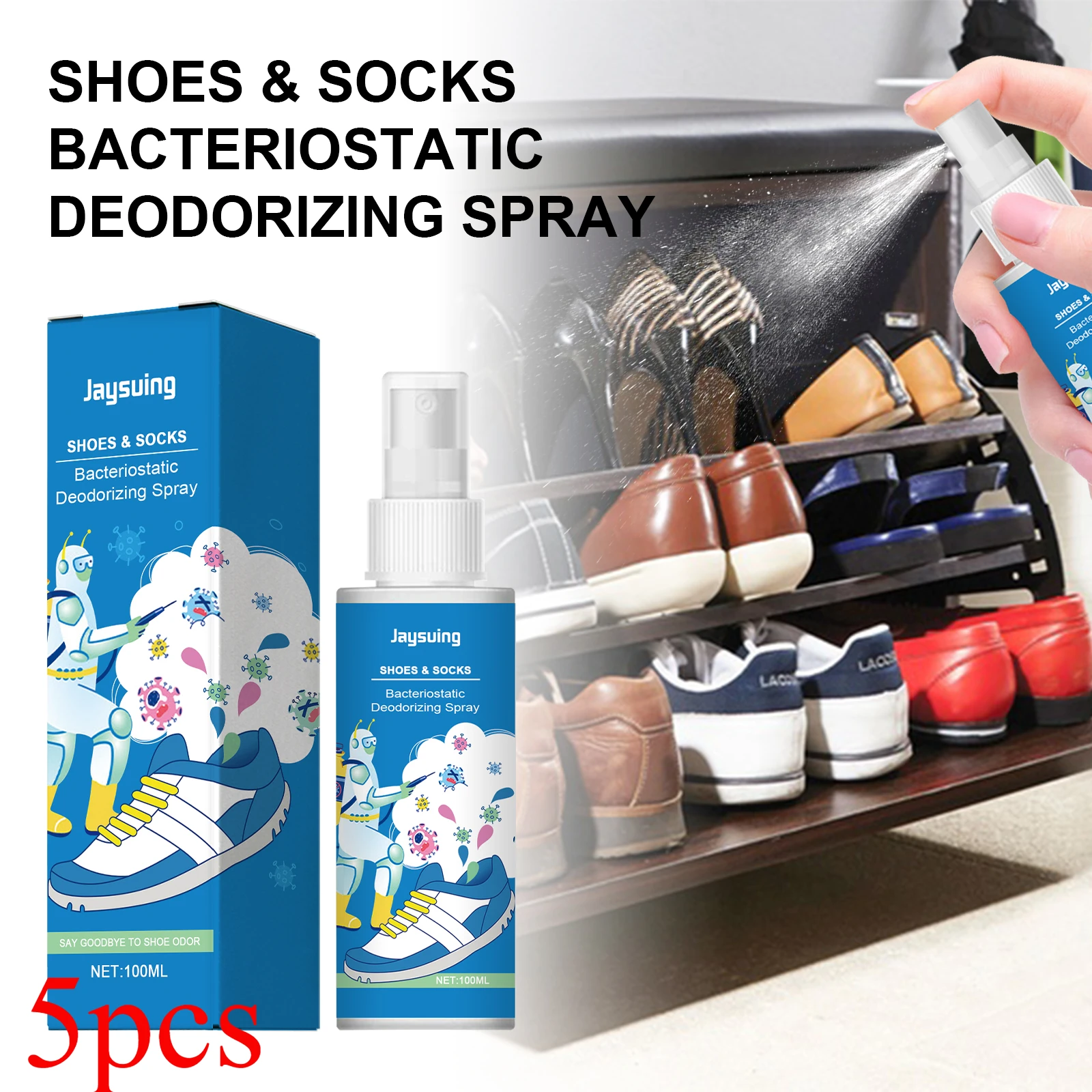 

5pcs Shoe Socks Odor Removal Spray Feet Care Footwear Deodorant Antiperspirant Shoes Stink Remover Foot Odor Perfume Freshener