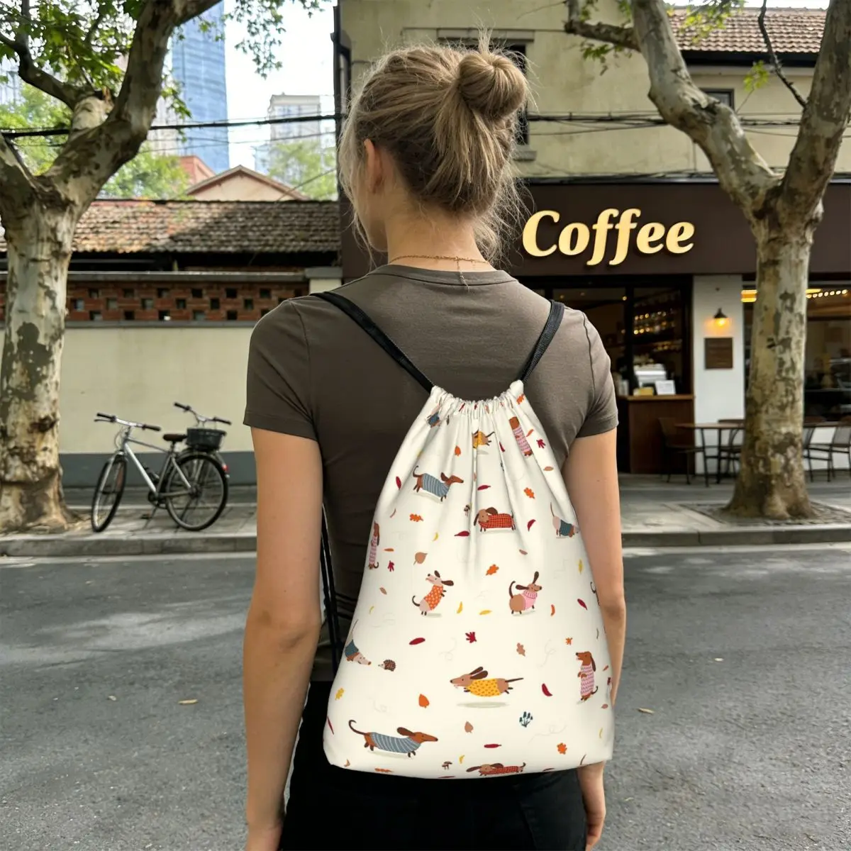 

Dachshund Dog Backpacks Portable Drawstring Bundle Pocket Shoes Bag Book Bags for Man Woman School