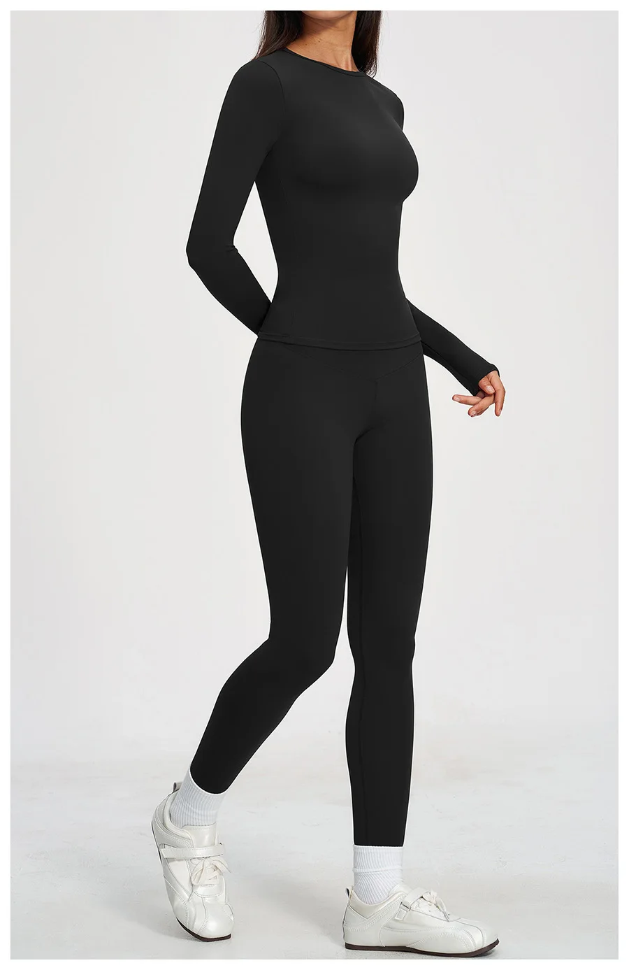 Yoga-Set 2-teilig Sportbekleidung Fitnesskleidung Yoga-Anzüge Damen Fitness-Set Trainingsanzüge Sport Langarm Crop Top Gym High Waist Leggings – Detail 32