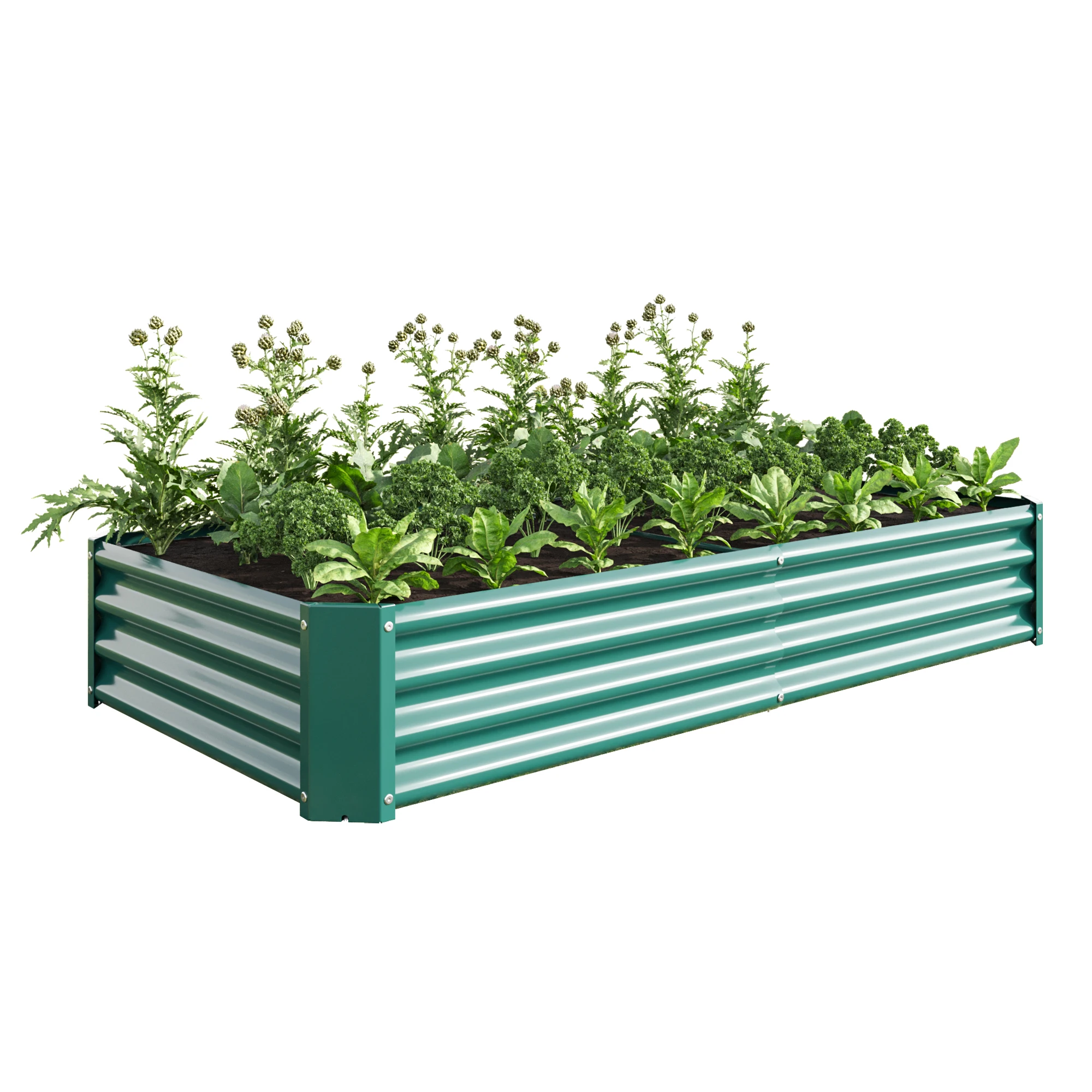 Cama levantada ao ar livre do jardim do retângulo, plantador do metal, camas para plantas, vegetais e flores, verde, 6x3x1ft