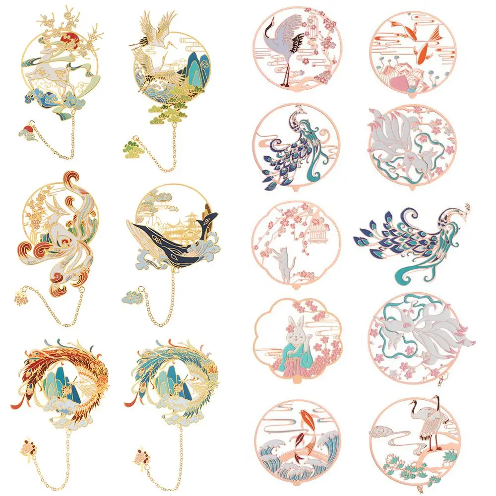 Chinese Style Brass Peacock Bookmark Group Fan Book Clip Pagination Mark Metal Tassel Stationery School Office Supplies