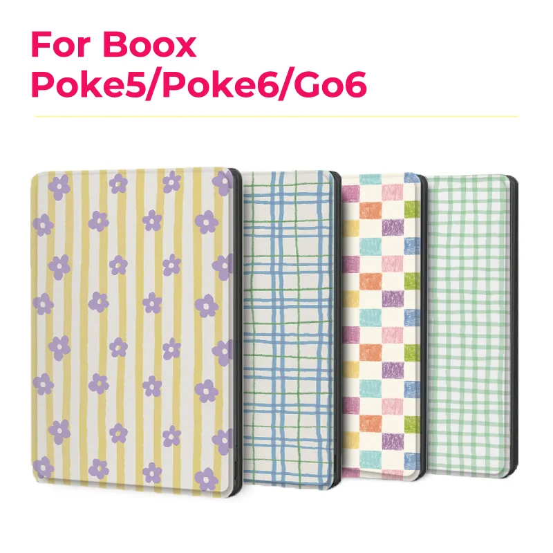 Image of Murmelo Magnetische Hülle für Boox Go6 Gen2 Poke7 Poke6 Poke5 Rahmenlose Auto-Sleep-Wake-Abdeckung im frischen Blumenmuster-Stil