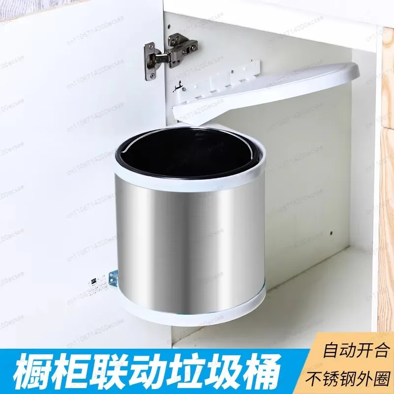 Kitchen Embedded Hidden Trash Can, Stainless Steel Built-in Flip Rotating Hanging Bucket