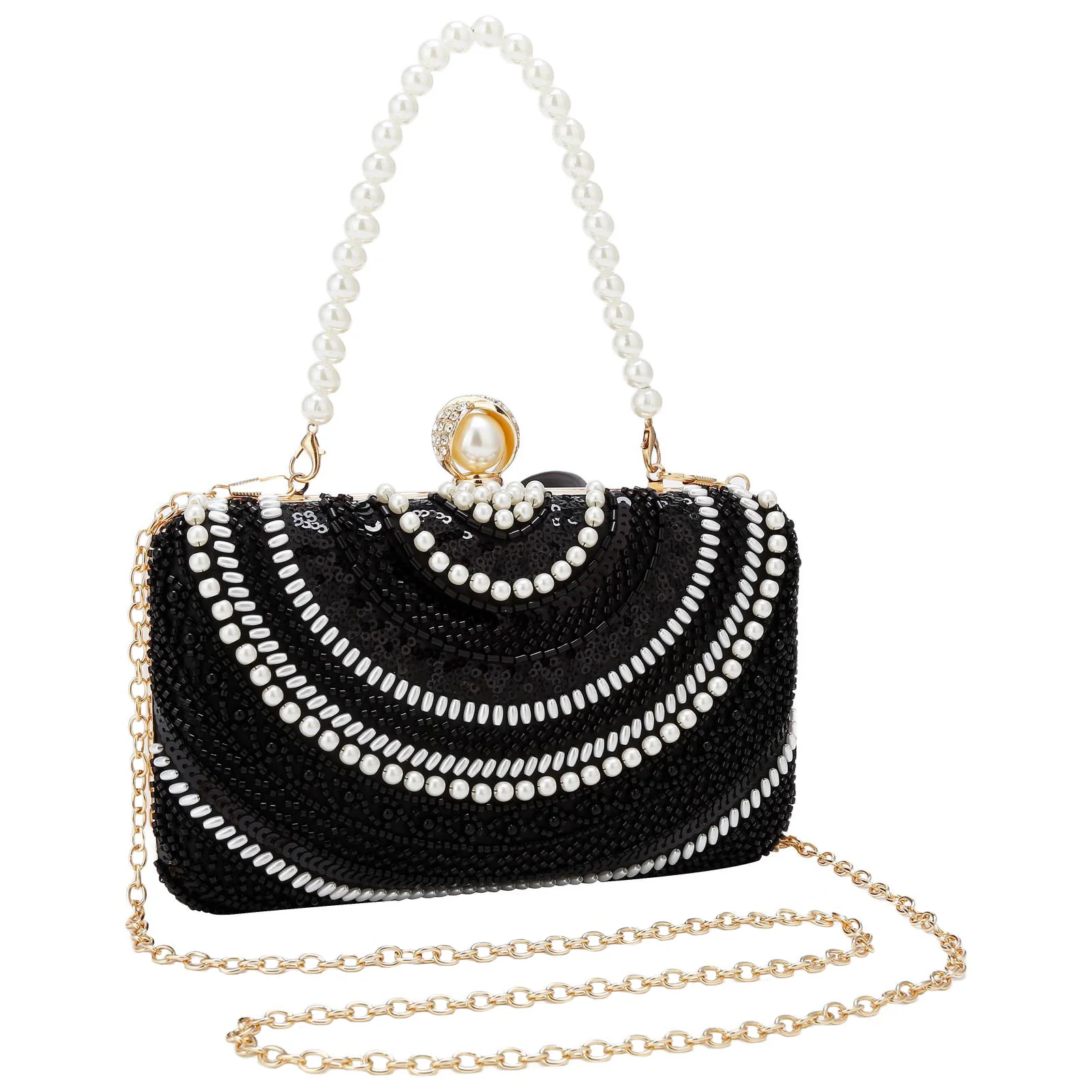 

Fashionable Chic Women Crossbody Shoulder Bags Elegant Pearl Evening Bags Pearl Handle Lady Handbag Party Wedding Clutch Bags