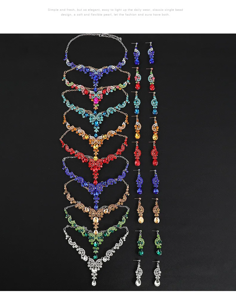High - End Necklace Earrings Set 3 - Piece Party Festival Evening Gown Accessories Multiple Colors |  Наручные украшения