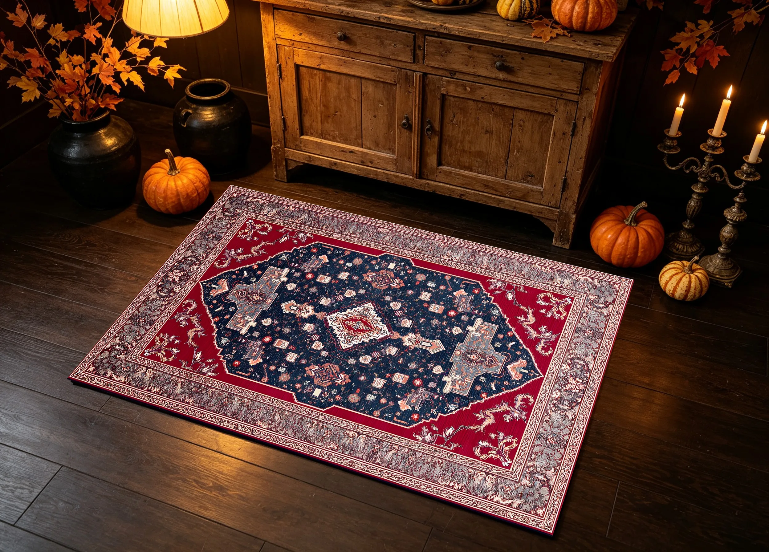 Velvet Rug Persian Symmetrical Diamond Floral Pattern Retro Exotic Ethnic Style for Living Room Decor