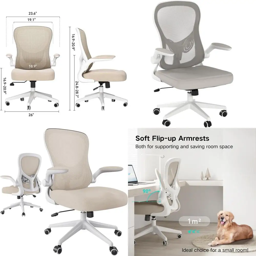 

Эргономичное офисное кресло с полиуретановыми колесиками, сетчатой спинкой, регулируемой поясничной опорой, откидными подлокотниками, функцией наклона, серое