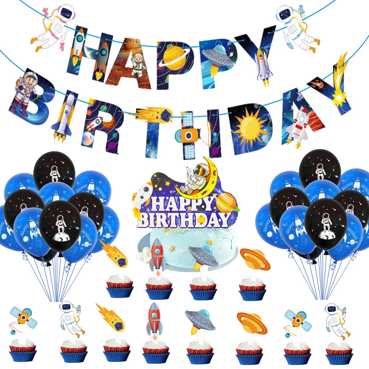 Astronaut Birthday Theme Astronaut Flag Pulling Theme Birthday Party Cake Flag Insertion Balloon Supplies