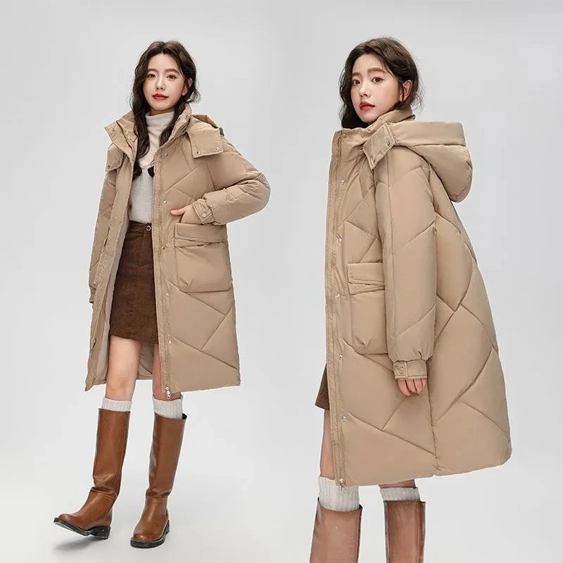 Down Cotton Snow Wear Overcoat Thicken Warm Side Split Jackets New Loose Cotton Padded Chaqueta Winter Hooded Long Parkas Women