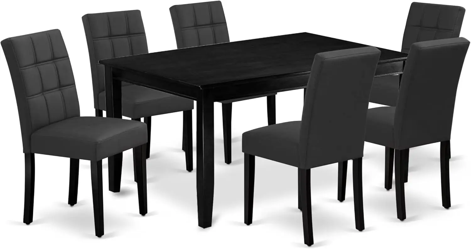 East West Furniture Duas7-Blk-12 Dudley 7 Piece Dining Set Includes A Kitchen Table And 6 Dark Gray Faux Leather Wooden Chairs