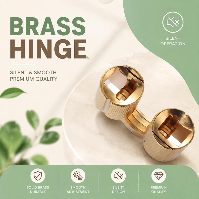 180°Brass Concealed Cylinder Hinge Hidden Flat Open Pivot Hinge for Wooden Box Cabinet Door Seamless Decorative Case Hardware