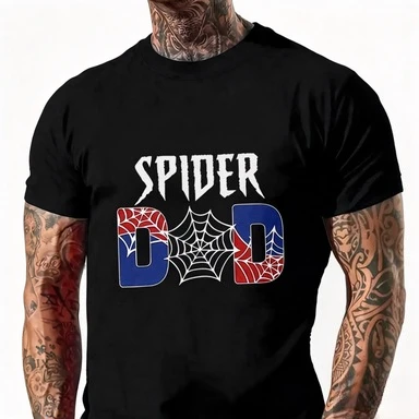 2026 Unisex Dad Graphic T Shirt Men Casual Cotton Tee Spider Web Style DAD Letter Front Print Father Themed Short Sleeve Crew