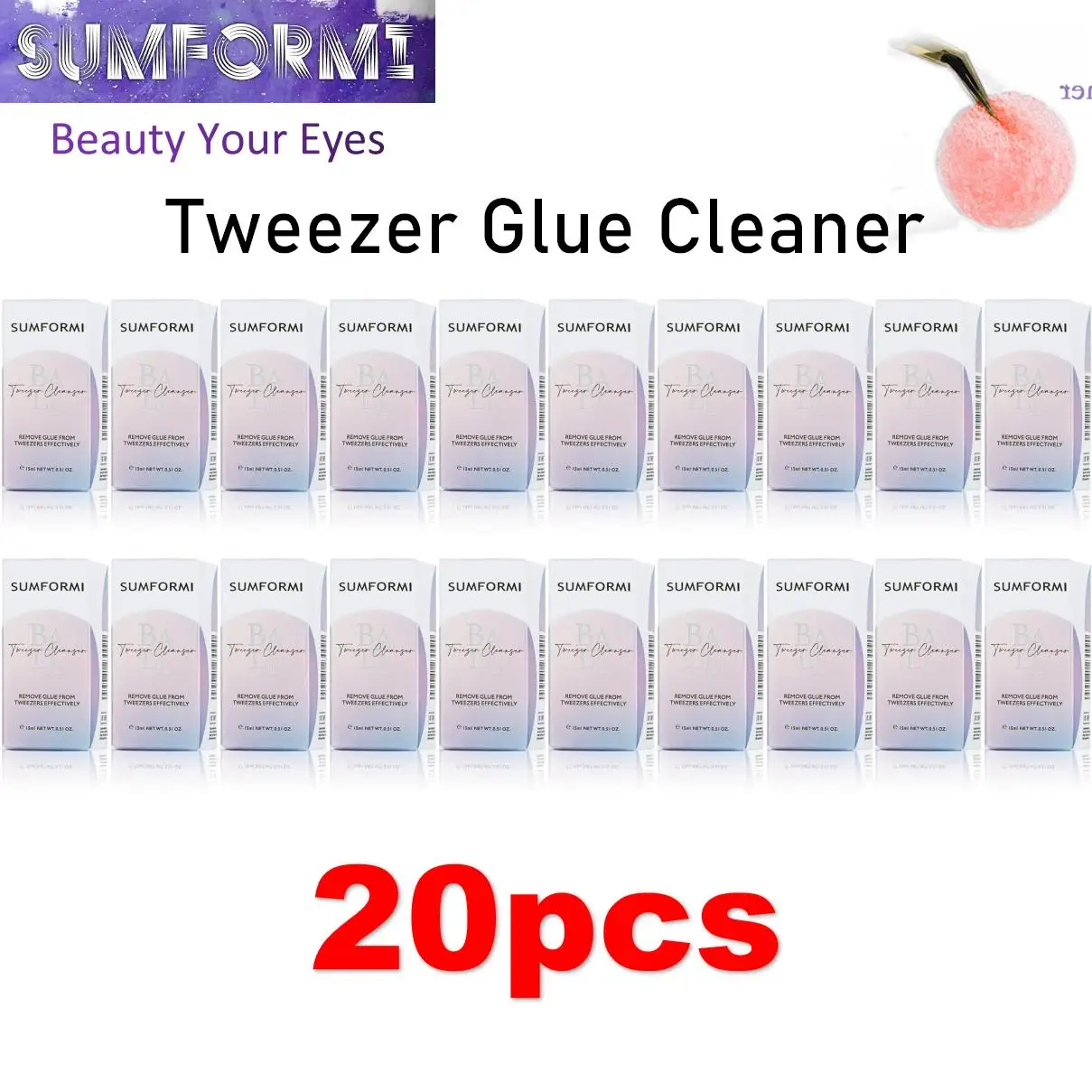 20pcs 15ml Glue Remover for Tweezers Cleaning Sponge Ball with Liquid Glue Remover Eyelash Tweezers Clean Glue Makeup Gollee