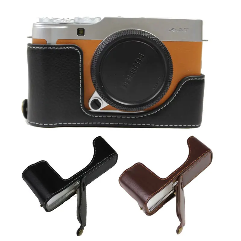 Funda de cuero PU para cámara de medio cuerpo para Fujifilm X-A7 XA7 XA5 XA10 XA20 carcasa protectora inferior de cuero genuino