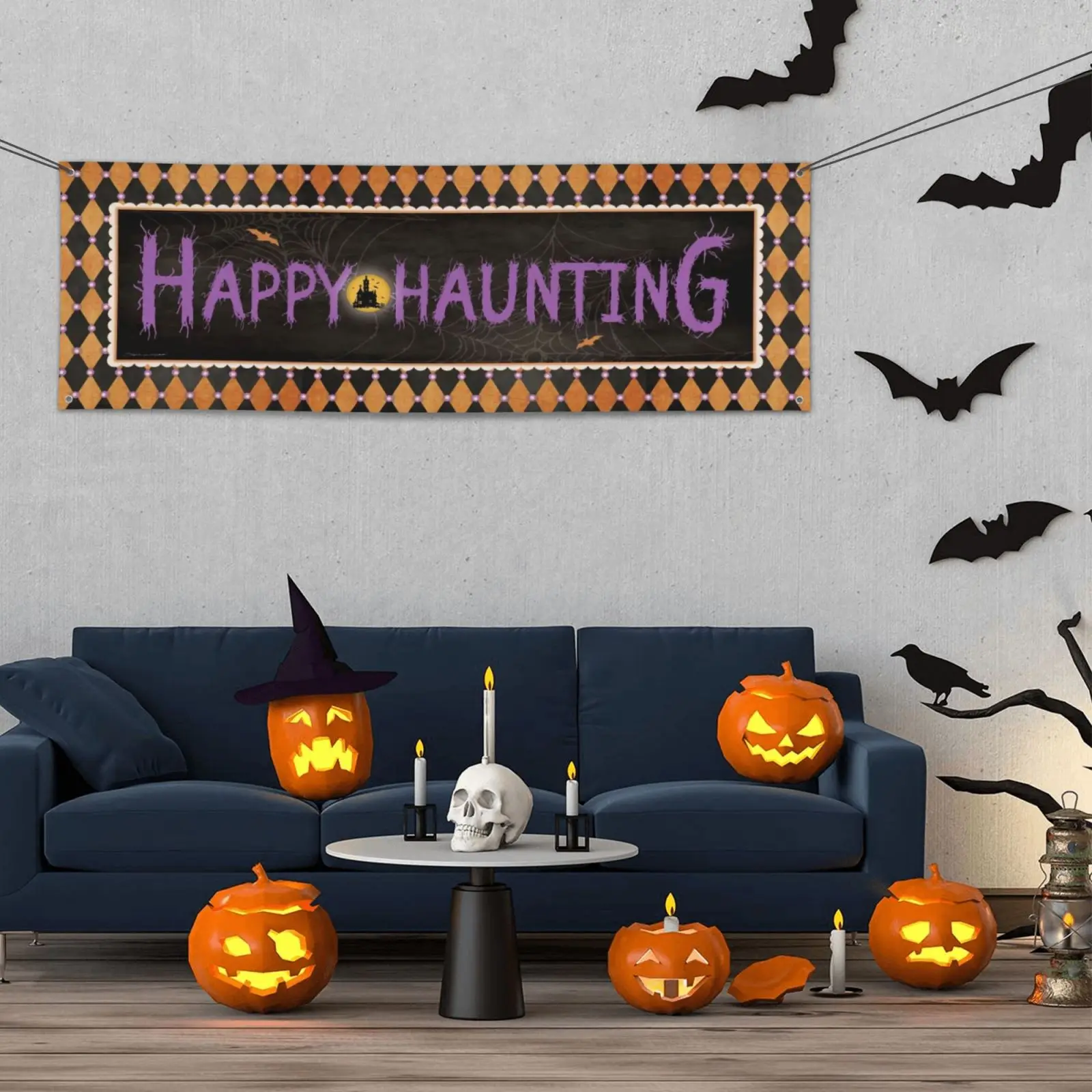 Happy Halloween Banner Tapestry Decoration Halloween Party Decoration 180*60cm Yard Festival Banner Bar Haunted House Decoration