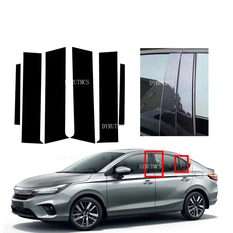 

Glossy Black Car Door Trim Pillar Posts Fit For Honda Ballade City GM4/5/6/8/9 2015-2019 Silver Carbon Winodw Cover Decoration