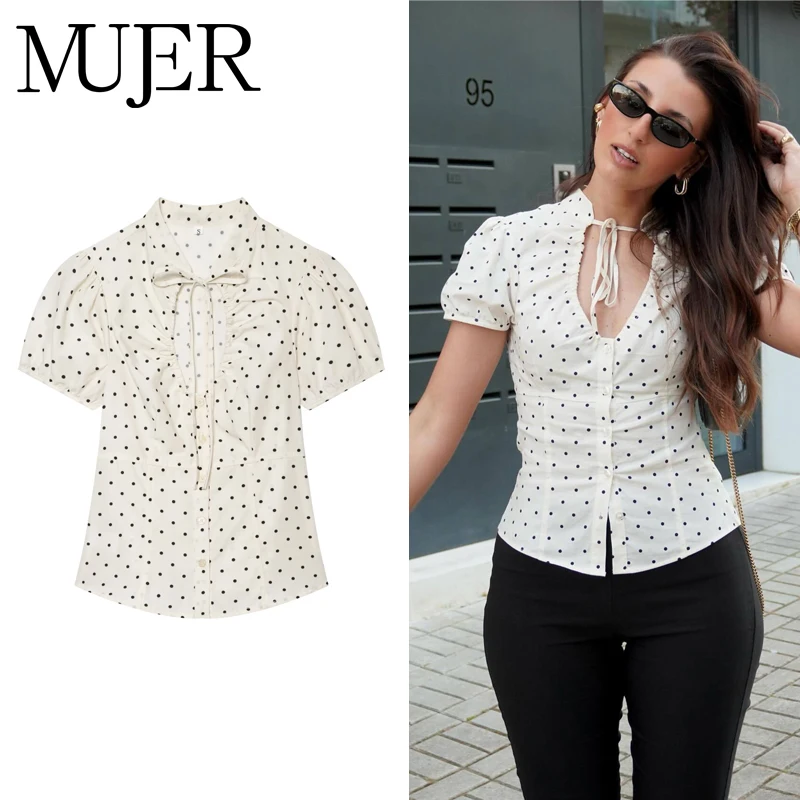 MUJER Polka Dot Tanktops für Damen, Puffärmel, lässige Oberteile, Damen-Sommer-Strand-Tops, Streetwear, ästhetisches Top für Damen